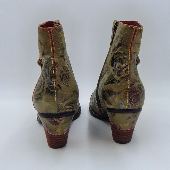 Spring Step L'Artiste Boots 42/11 Green Floral Leather Waterlily Zip Ankle Boho - Picture 4 of 14